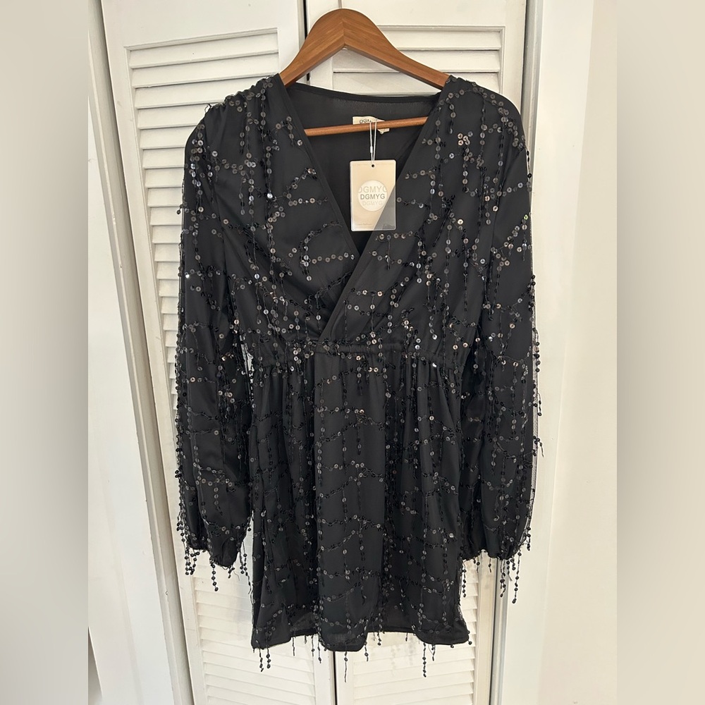 DGMYG Long Sleeve Black Sequin Mini Dress - Picture 8 of 8